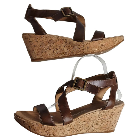 Tsubo Olivette BrownTan Leather Strappy Cork Wedge Platforms - Picture 7 of 14
